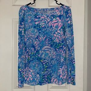 Lilly Pulitzer Blue Pink Floral Long Sleeve Tee